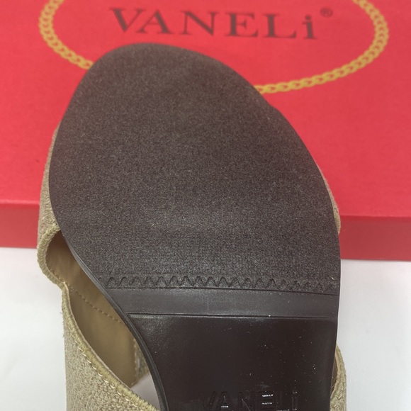 VANELI Bamba Natural Canvas Animal Print Detail Gold Trim Heel Size 7.5 Med NEW - Picture 10 of 16